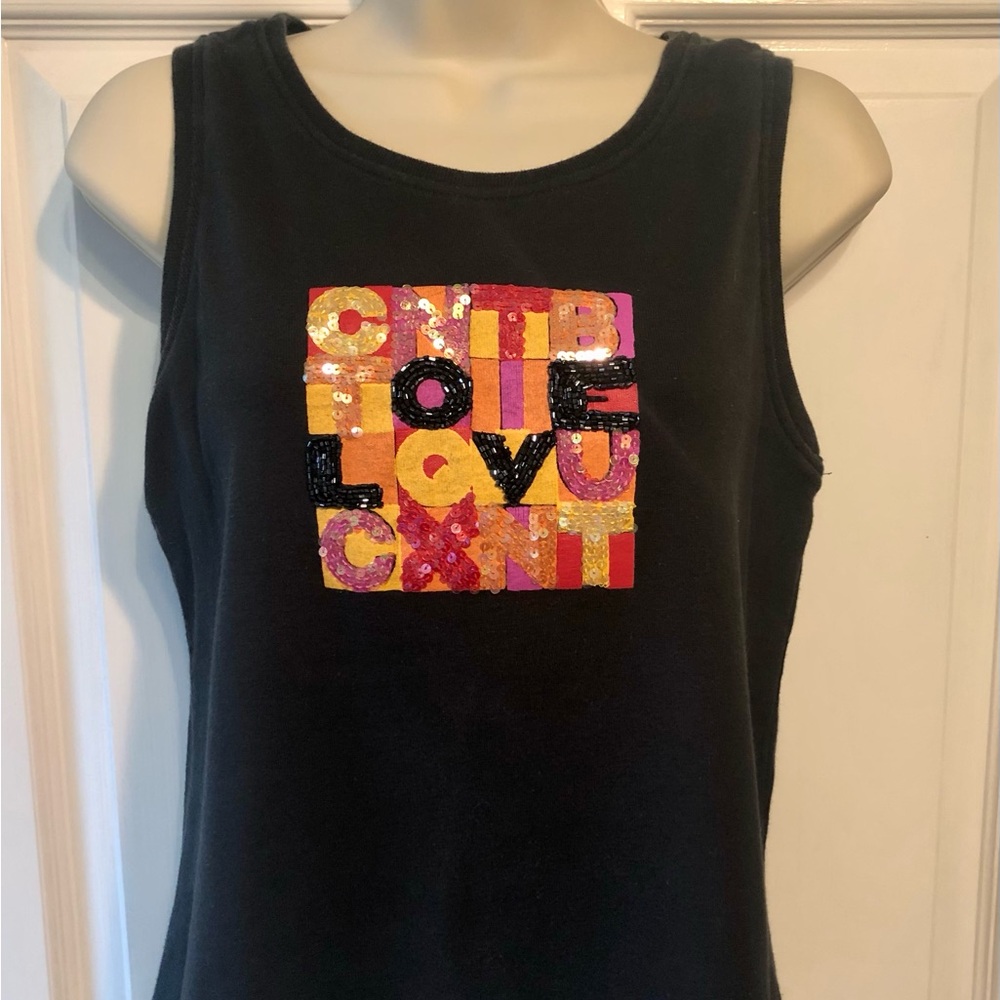 Black Sleeveless Top with Sequin Graphic